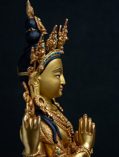Four armed Avalokiteshvara- Double lotus- 12 inch Full-gold antique (1.1)