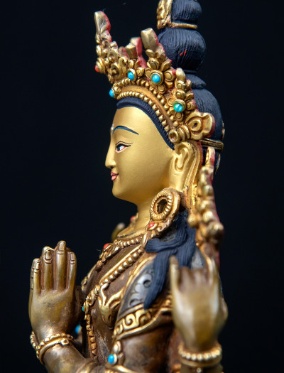 Four-armed Avaloketishvara- Double lotus- 9 inch 24k Part-gold two-toned antique