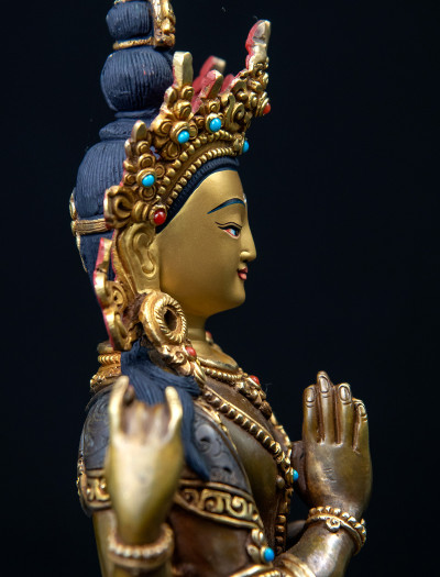 Four-armed Avaloketishvara- Double lotus- 9 inch 24k Part-gold two-toned antique