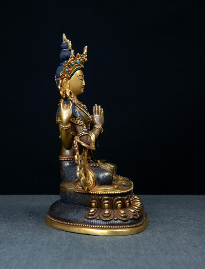 Four-armed Avaloketishvara- Double lotus- 9 inch 24k Part-gold two-toned antique