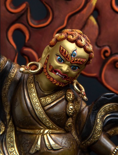 Dorje Drolo- 12 inch 24K Part-gold two-toned antique finishing
