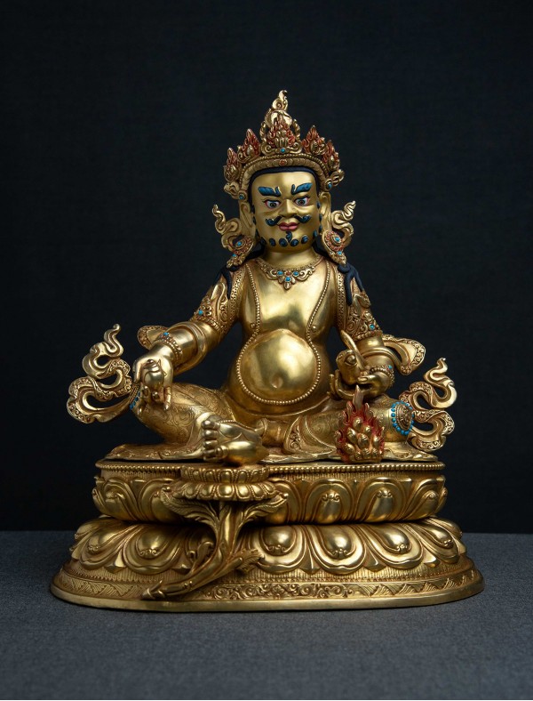 Dzambala- Double lotus- 12 inch 24k Full-gold antique