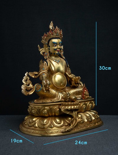 Dzambala- Double lotus- 12 inch 24k Full-gold antique