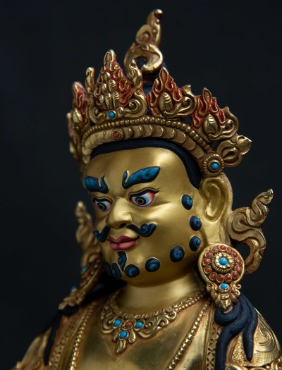 Dzambala- Double lotus- 12 inch 24k Full-gold antique
