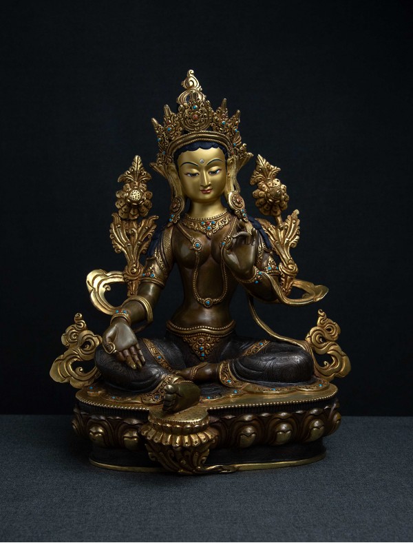 Green Tara- 13 inch 24k Part-gold Two-toned antique 