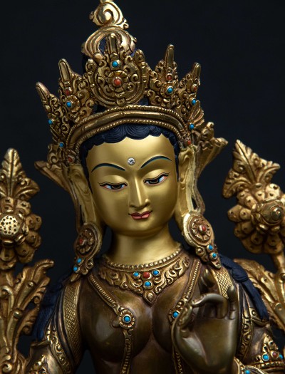 Green Tara- 13 inch 24k Part-gold Two-toned antique 
