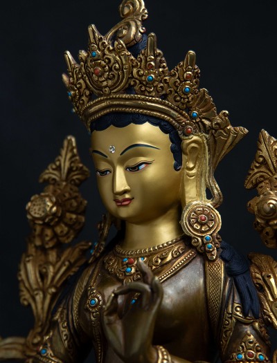 Green Tara- 13 inch 24k Part-gold Two-toned antique 