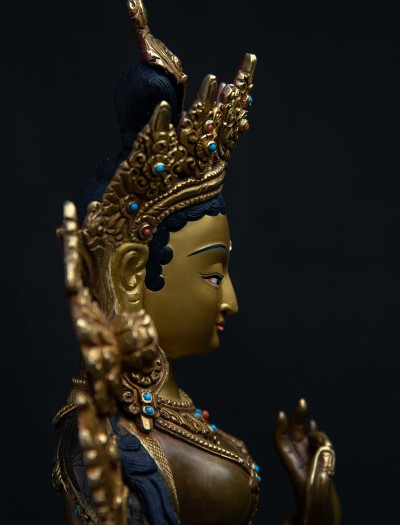 Green Tara- 13 inch 24k Part-gold Two-toned antique 