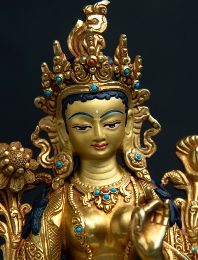 Green Tara- 8 inch 24k Full-Gold antique