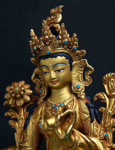 Green Tara- 8 inch 24k Full-Gold antique