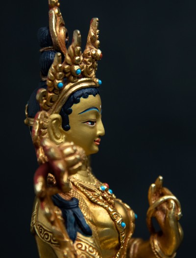 Green Tara- 8 inch 24k Full-Gold antique