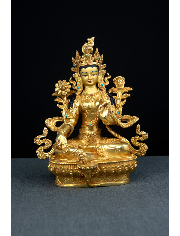 Green Tara- 8 inch 24k Full-Gold antique 1.1