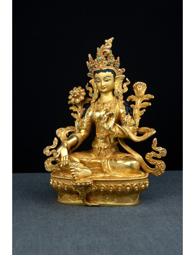 Green Tara- 8 inch 24k Full-Gold antique 1.1