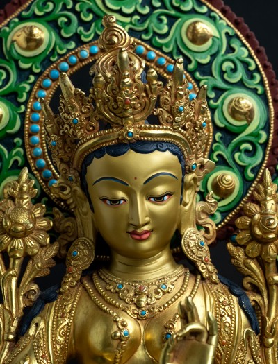 Green Tara- Halo- 12 inch 24k Full-gold antique