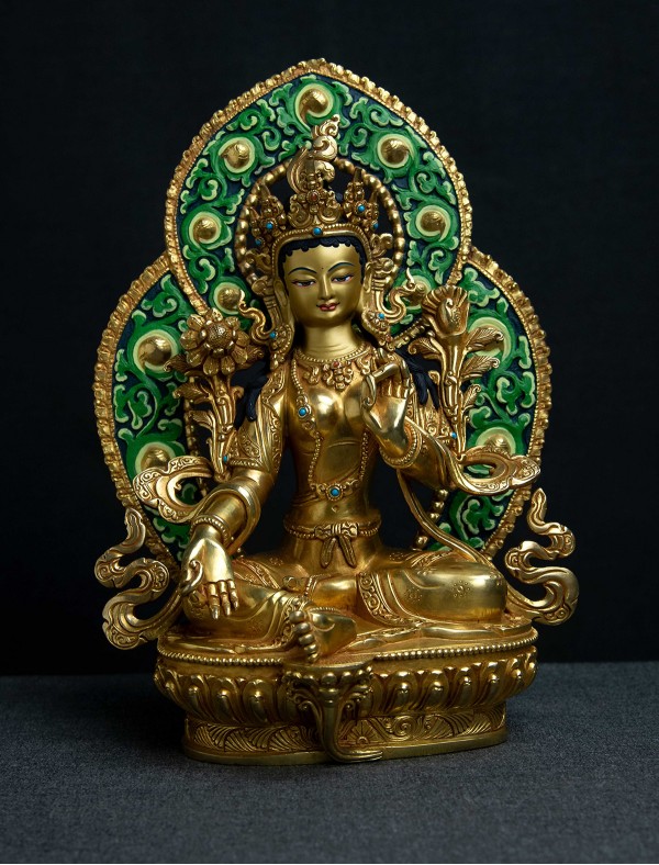 Green Tara- Halo- 8 inch 24k Full-gold antique