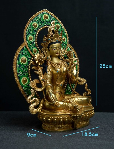 Green Tara- Halo- 8 inch 24k Full-gold antique