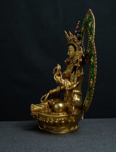 Green Tara- Halo- 8 inch 24k Full-gold antique
