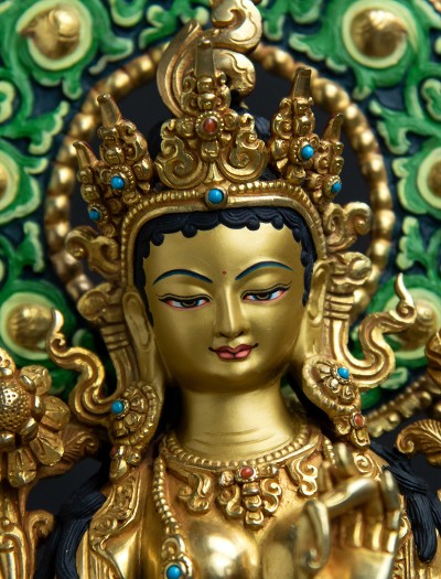 Green Tara- Halo- 8 inch 24k Full-gold antique