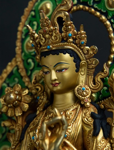 Green Tara- Halo- 8 inch 24k Full-gold antique