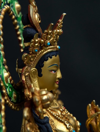 Green Tara- Halo- 8 inch 24k Full-gold antique