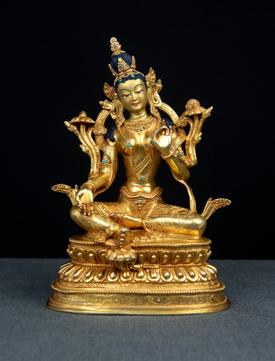Green Tara- 9 inch 24k Full-Gold antique 