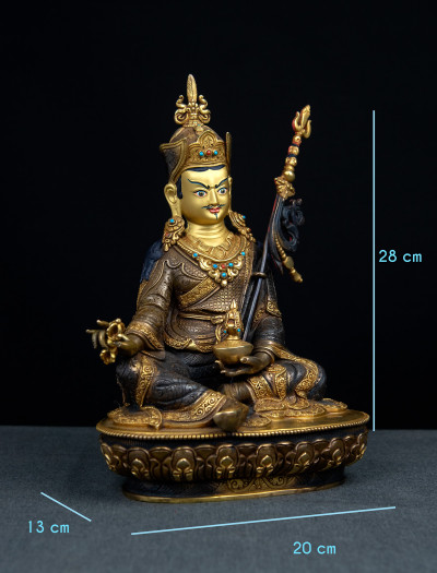 Padmasambhava - 10 inch 24k Part-gold Two-toned antique 