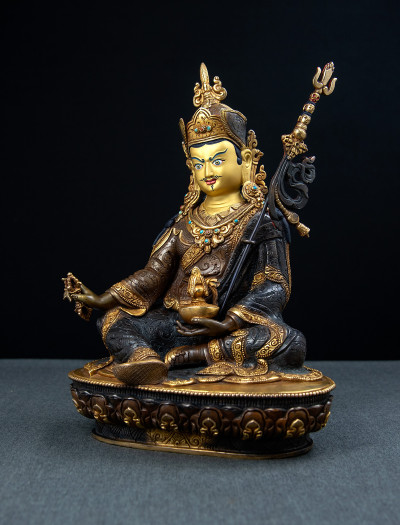Padmasambhava - 10 inch 24k Part-gold Two-toned antique 