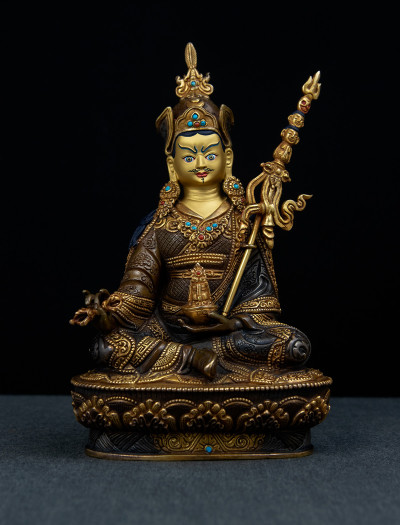 Padmasambhava- 8 inch 24k Part-gold two-toned antique 