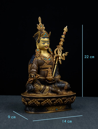Padmasambhava- 8 inch 24k Part-gold two-toned antique 