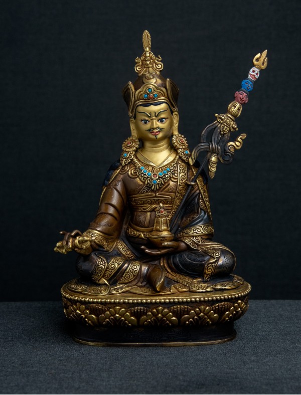 Padmasambhava- 8 inch 24k Part-gold two-toned antique