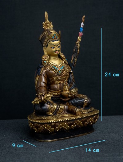 Padmasambhava- 8 inch 24k Part-gold two-toned antique