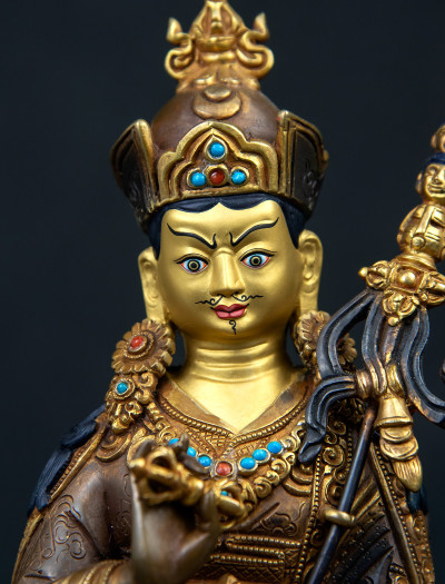 Choekling Padmasambhava- 8 inch 24k Part-gold two-toned antique 