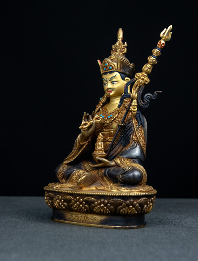 Choekling Padmasambhava- 8 inch 24k Part-gold two-toned antique 