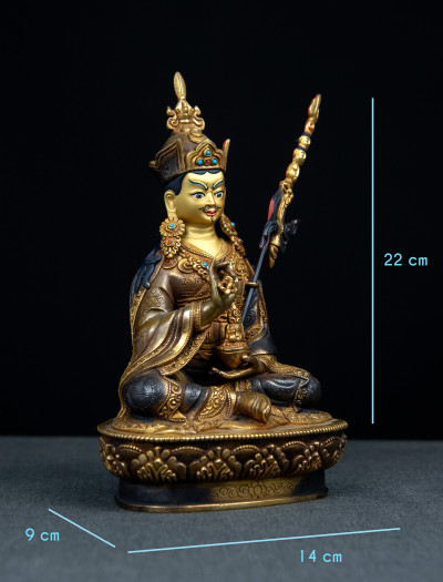 Choekling Padmasambhava- 8 inch 24k Part-gold two-toned antique 