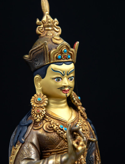 Choekling Padmasambhava- 8 inch 24k Part-gold two-toned antique 
