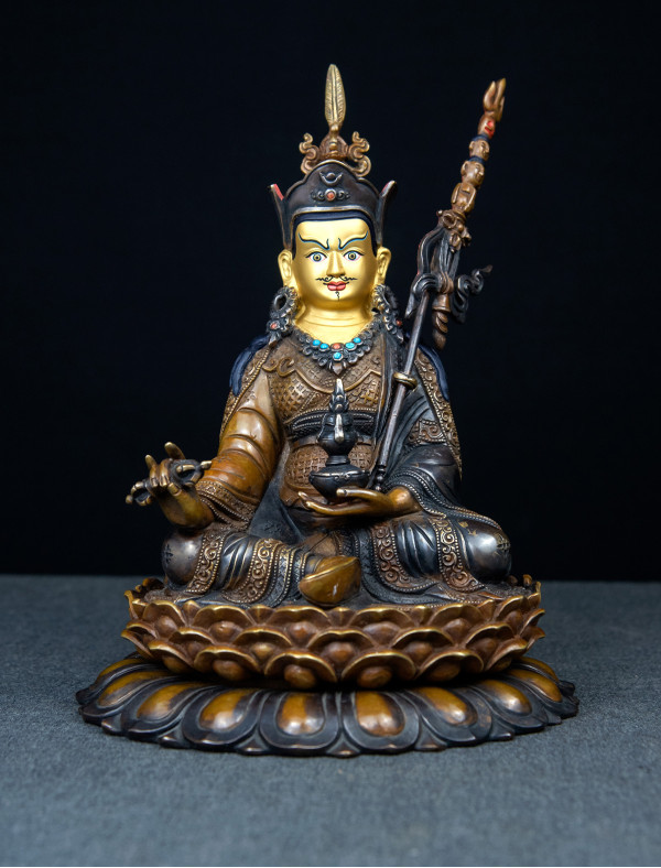 Padmasambhava- Double Lotus - 8 inch Copper two-toned antique