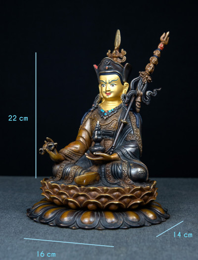 Padmasambhava- Double Lotus - 8 inch Copper two-toned antique