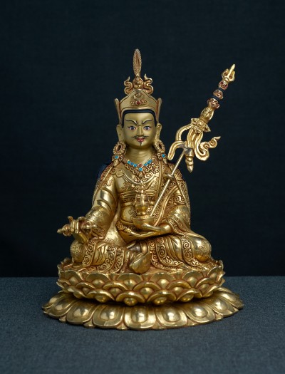 Padmasambhava- 8 inch double-lotus 24k Full-gold antique