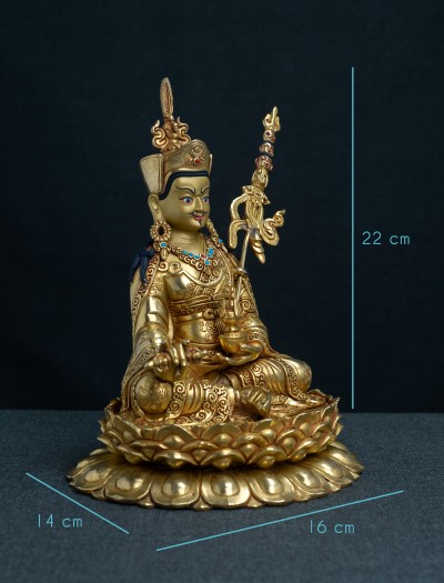 Padmasambhava- 8 inch double-lotus 24k Full-gold antique