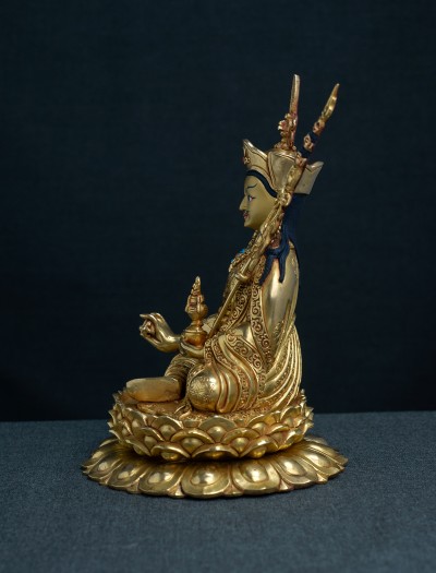 Padmasambhava- 8 inch double-lotus 24k Full-gold antique