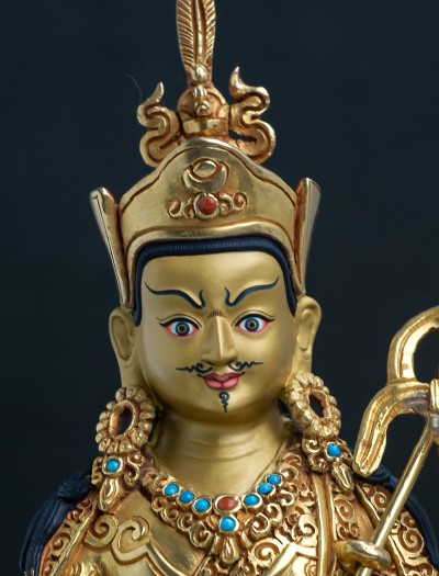 Padmasambhava- 8 inch double-lotus 24k Full-gold antique