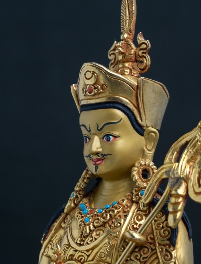 Padmasambhava- 8 inch double-lotus 24k Full-gold antique