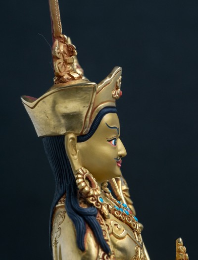 Padmasambhava- 8 inch double-lotus 24k Full-gold antique