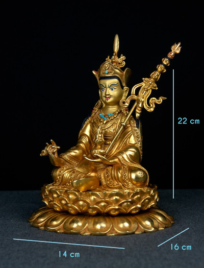 Padmasambhava- 8 inch double-lotus 24k Full-gold antique (1.2)