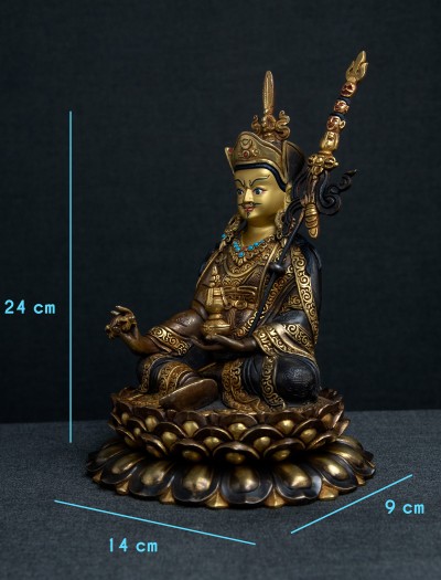 Padmasambhava- Double Lotus - 8 inch 24k Part-gold two-toned antique