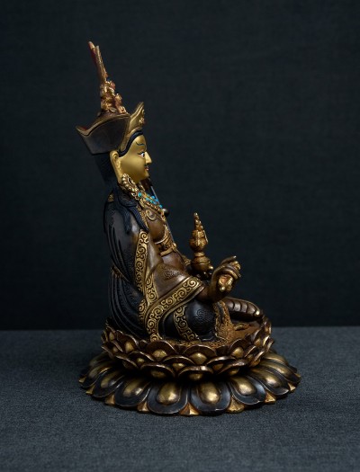 Padmasambhava- Double Lotus - 8 inch 24k Part-gold two-toned antique