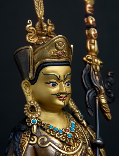 Padmasambhava- Double Lotus - 8 inch 24k Part-gold two-toned antique