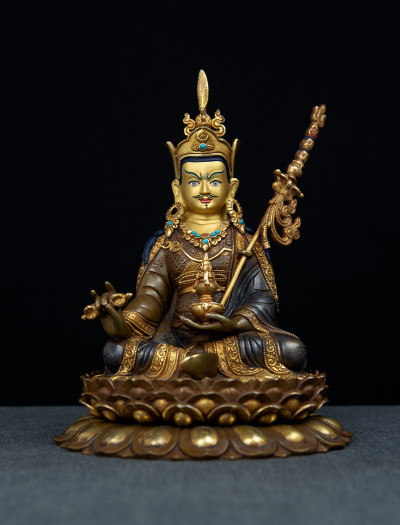 Padmasambhava- Double Lotus - 8 inch 24k Part-gold two-toned antique (1.2)