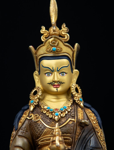 Padmasambhava- Double Lotus - 8 inch 24k Part-gold two-toned antique (1.2)