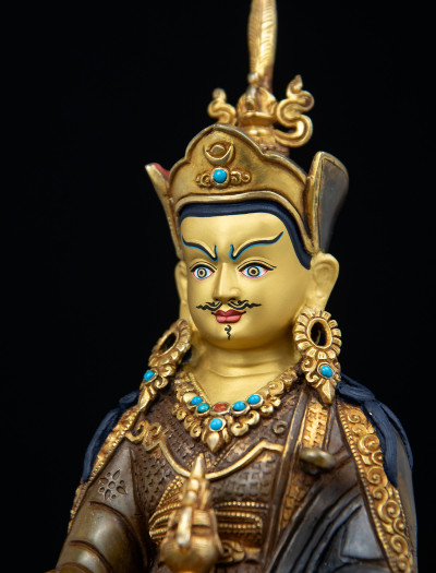 Padmasambhava- Double Lotus - 8 inch 24k Part-gold two-toned antique (1.2)